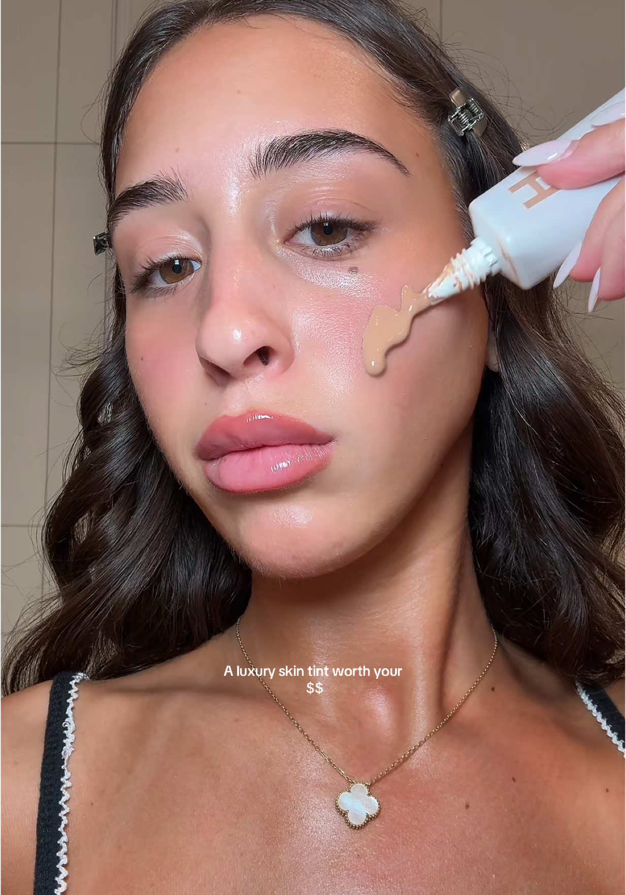 Blends like butter and it’s so skin like  @Hourglass Cosmetics Veil hydrating skin tint in shade 10  #fyp #grwm #makeup 