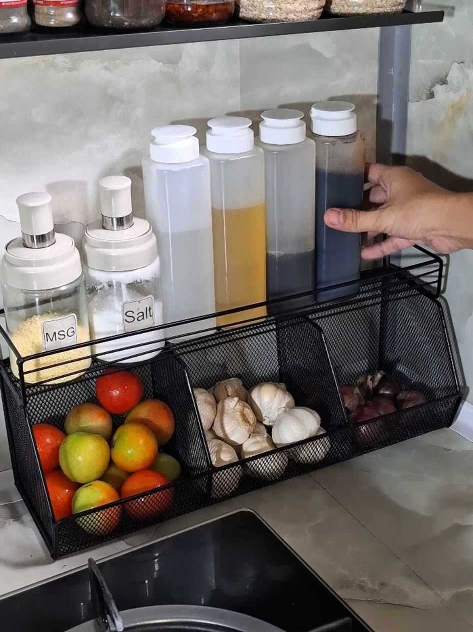 Wall Mouted Storage Basket Vegetable Shelves, Condiments Organizer! Click yellow basket to order👆👆👆 #organizer #kitchenorganizer #condimentsorganizer 