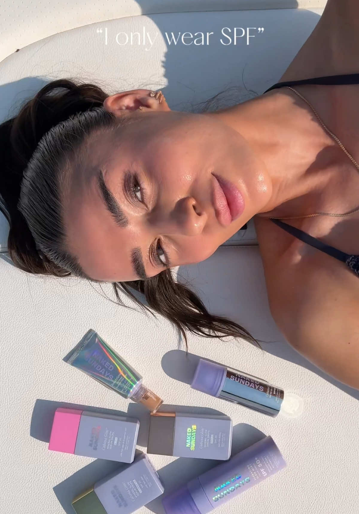 SPF Only!! ✨ Using my favourites from @Naked Sundays  - SPF50 Cabana Clear + Cabana Glow Serum Bronze Drops BeautyScreen SPF50 Peptide Foundation Tint - 2.5 Cabana Glow SPF50 Luminizing Glow Serum  SPF50+ Flow Face Mist  #nakedsundayspartner #beautyscreens #spfmakeup #summermakeup 