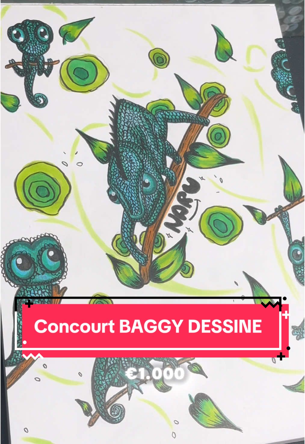 @Baggy Dessine tu en penses quoi ? 🦎🐸#concours #caméléon #clownart #dessin