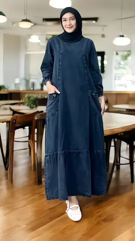 Gamis jeans susun bawah non busui #fyp #gamiskekinian 