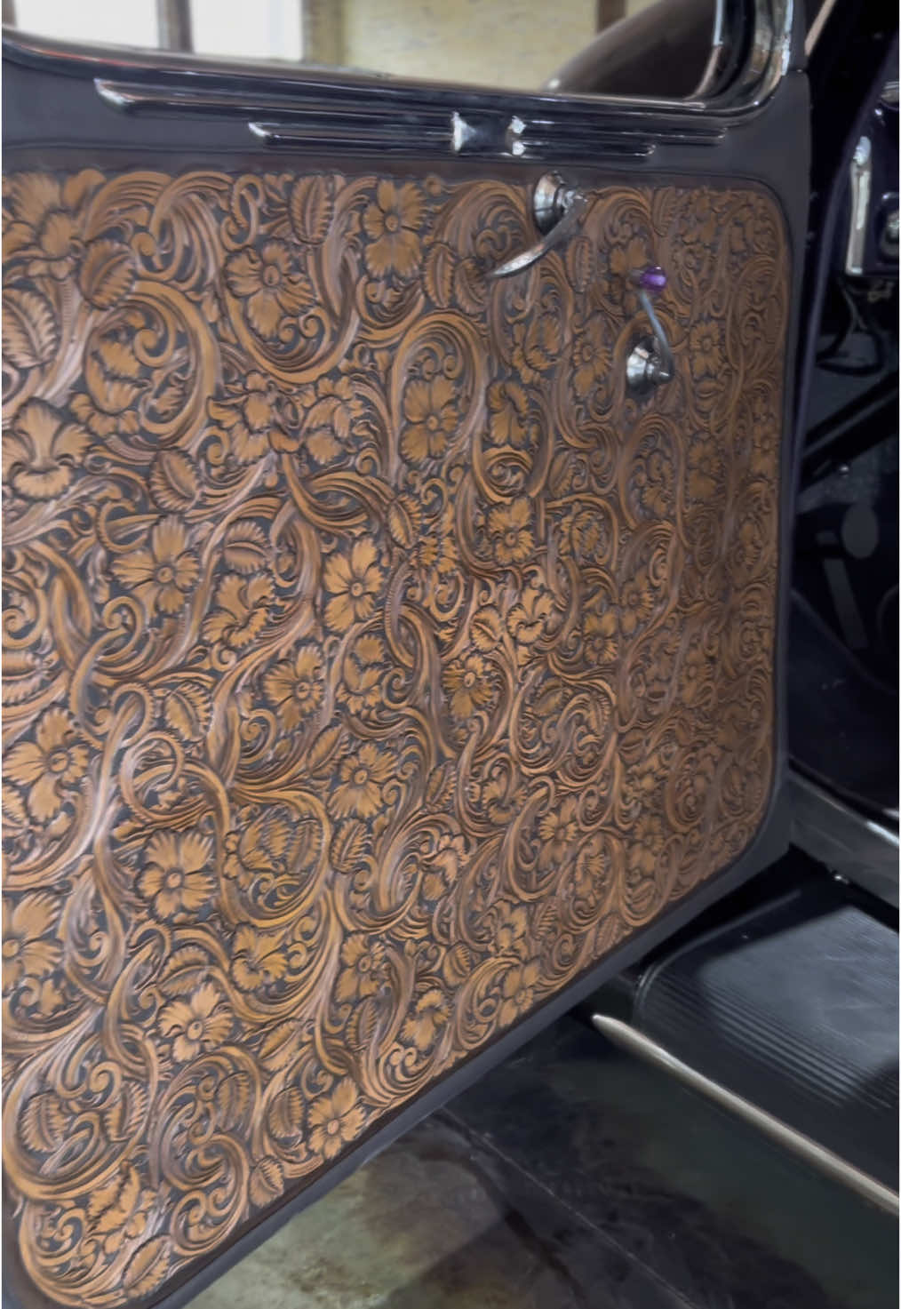 Custom car leather work detail. #car #custom #interiordesign #floral #classiccar #vintage #handmad #custommade #SmallBusiness #followme #foryoupage #fyp #next 