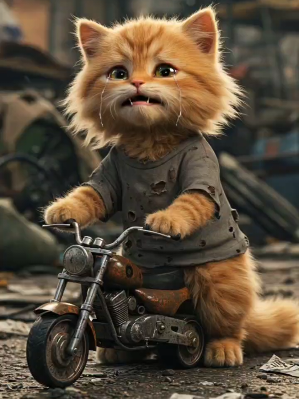 Poor cat can't afford a motorcycle! #cat#aicat #meow #story #fighting #fyp 