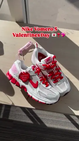 The sneaker features a joyful color palette of light pink, fire red, and white. It perfectly captures the essence of Valentine’s Day. Special touches include pixelated candy heart graphics on the insoles, adding a sweet holiday vibe. A pair of half-heart hang tags combine to display the “perfect pair” message, reinforcing the romantic theme. Bright red laces and swooshes provide bold contrast, while the leather and mesh construction ensures both breathability and durability for all-day comfort. The Nike GS Vomero 5 ‘Valentine’s Day’ is now available for only ₱5495 only in sizes 3.5Y-7Y (5W-8.5W). Get yours now! #sneakerhead #fyp #vomero #nike #Running #womensshoes 