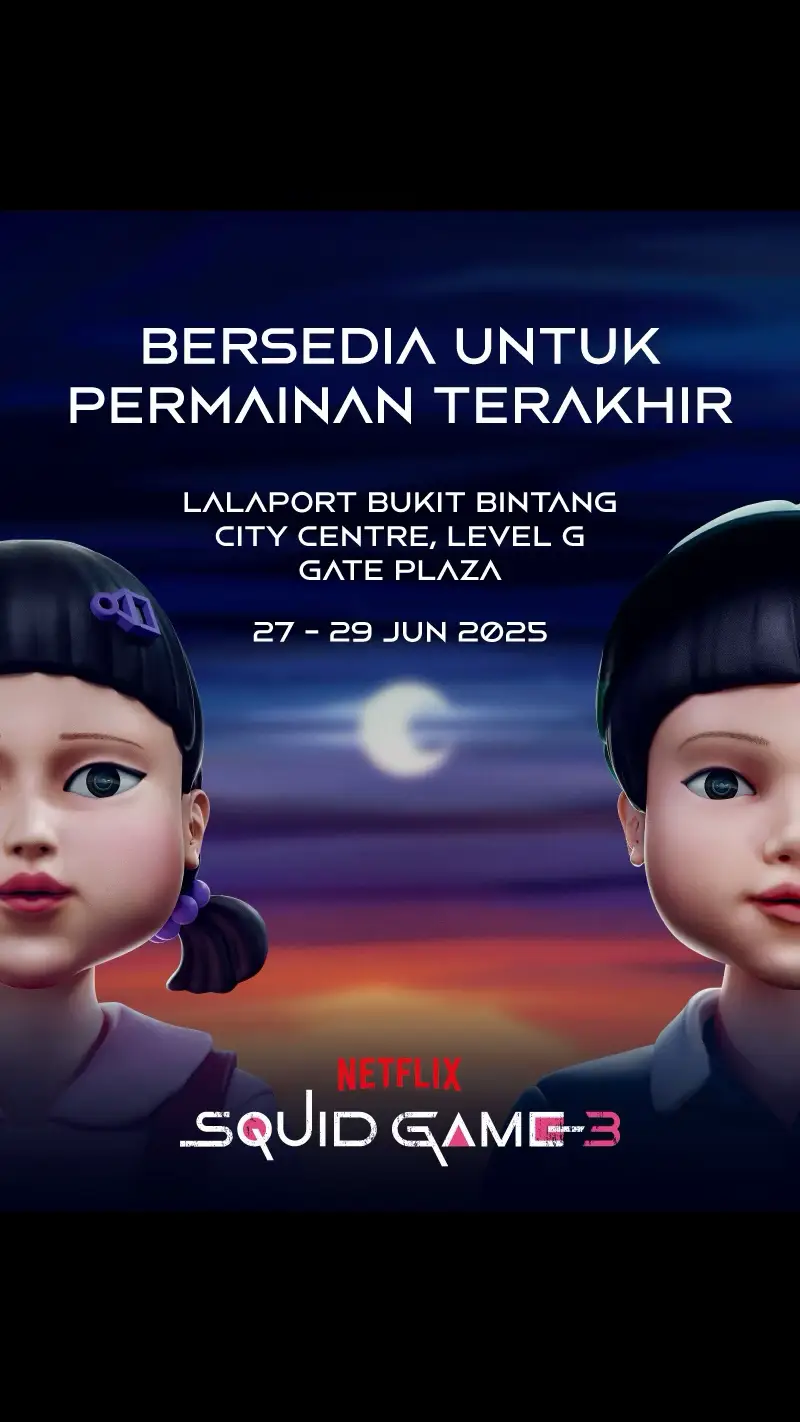 Tandakan tarikh ni: 27–29 Jun, LaLaport Bukit Bintang City Centre. Pengalaman #SquidGame yang lain dari yang lain. Besar. Berat. Berbeza. Dah sedia untuk permainan terakhir? Kalau korang berani… jumpa di sana. #SquidGame3