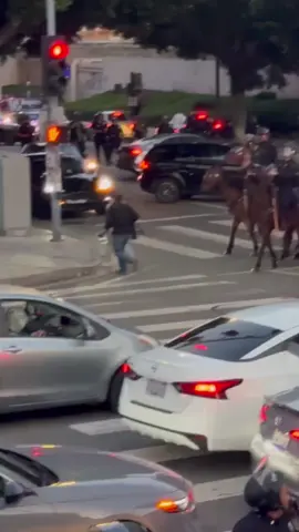 Horse police are moving in pushing the line back on the LA Riots #la #lariots #police #usa 