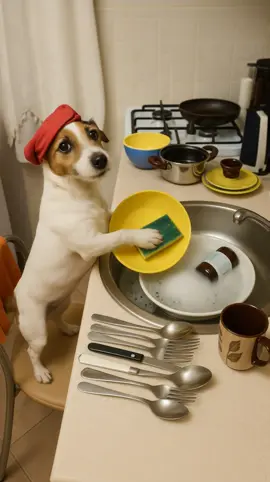 My dog helps me with kitchen chores. #dog #dogs #dogsoftiktok #chores #kitchen #utensils #cleaning #cooking #foryou #foryoupage #fy #fyp #fypage #fypシ゚viral #viraltiktok #viralvideo #PetsOfTikTok #funnyvideos #funny 