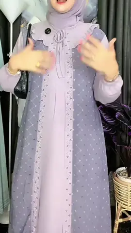 SASKIA DRESS - Gamis Ceruty Polos Mix Ceruty Print Full Furing Busui dan Wudhu Friendly