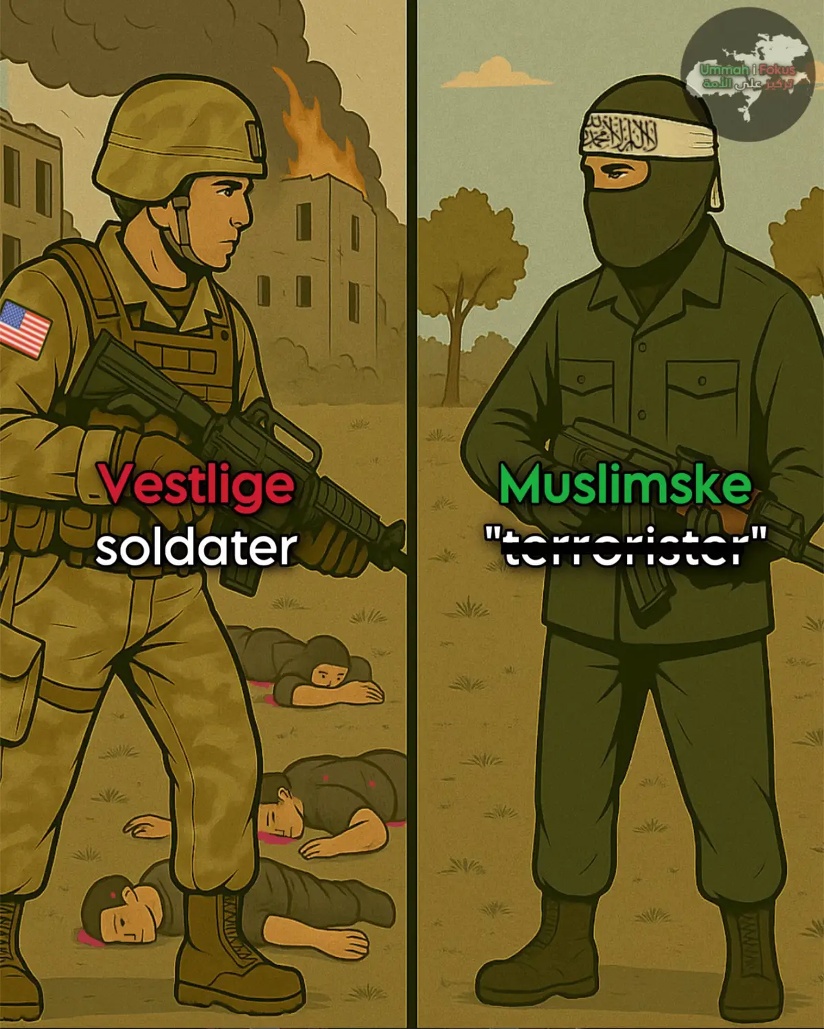 Når vestlige soldater afliver hundredetusindvis af uskyldige i muslimernes områder, kaldes det “forsvar” og “nødvendige ofre”, men når muslimer tager til våben mod besættelse og undertrykkelse, stemples de som “t3rr.or1ster”. Disse billeder afslører det narrativ og det hykleri, som vestlige regeringer og deres medier promoverer, hvor undertrykkerne hyldes som helte, og de undertrykte dæmoniseres. Vi skal afsløre denne propaganda og stå fast på sandheden. Islamisk krigsførelse er langt mere overlegent end den t3r.r0r som Vesten udøver. Vi skal ikke acceptere denne selektive moral, hvor vestligt blod er mere værd end muslimsk blod! #islamic #dansk #danmark #muslim #🍉 