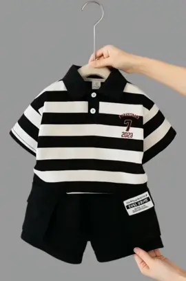 Setelan baju anak laki laki 1-5 tahun songzi, model salur garis lurus hitam putih #outfitanak #setelananak #setelananaklakilaki #belilokal 