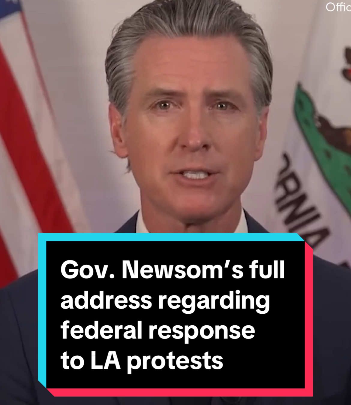 California Gov. Gavin Newsom gave a televised address to the nation on Tuesday in the wake of ICE operations in Los Angeles that sparked days of protest in the city and the deployment there of hundreds of National Guard troops and U.S. Marines by President Trump. “What’s happening right now is very different than anything we’ve seen before. … Donald Trump, without consulting with California’s law enforcement leaders, commandeered 2,000 of our state’s National Guard members to deploy on our streets. Illegally, and for no reason,” Newsom said. “…California may be first, but it clearly won’t end here. Other states are next.” Newsom said that California law enforcement has arrested more than 370 people and that those who “incite violence or destroy our communities, amid ongoing anti-ICE protests will be held accountable. The situation, he said, “was winding down and was concentrated in just a few square blocks downtown” when the National Guard members were deployed. California has sued the administration over its troop deployment decision and is seeking an emergency court order to stop the use of the military in law enforcement activities in L.A., Newsom said. “At this moment, we must all stand up and be held to a higher level of accountability,” Newsom said toward the end of his remarks. “If you exercise your First Amendment rights, please do so peacefully.” Pres. Trump responded in a post on his Truth Social platform Wednesday morning, saying, “The INCOMPETENT Governor of California was unable to provide protection in a timely manner when our Ice Officers, GREAT Patriots they are, were attacked by an out of control mob of agitators, troublemakers, and/or insurrectionists. MAKE AMERICA GREAT AGAIN!” #losangeles #la #california #gavinnewsom #donaldtrump #trump #politics 