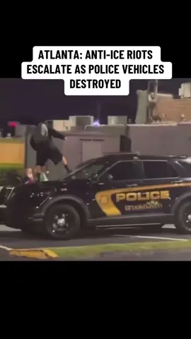 Chaos is spreading across the U.S., now Atlanta.  Anti-ICE protesters are smashing police vehicles, jumping on hoods, and hurling explosives at officers. #atlanta #police #protest #ice #usa  