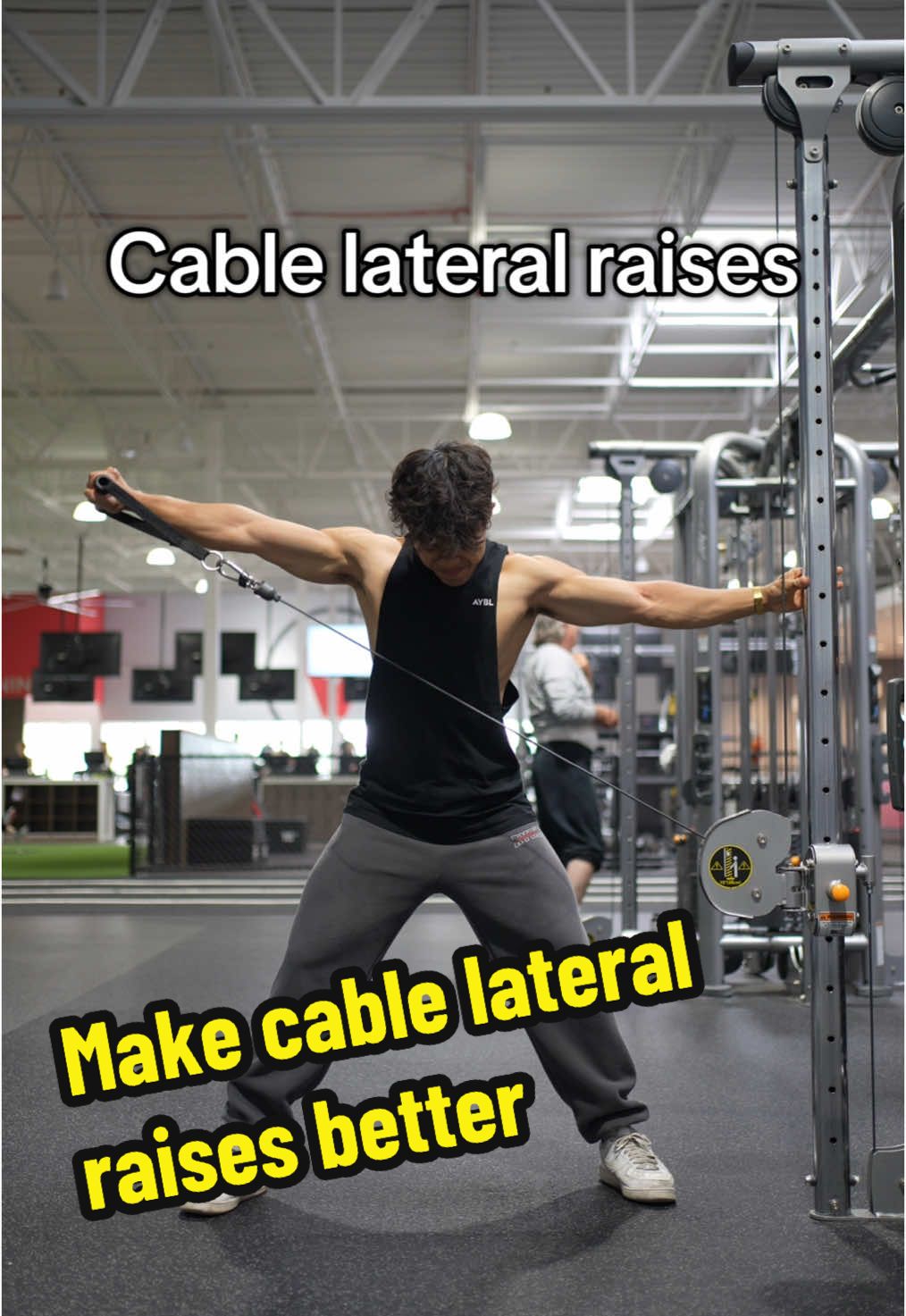 Here is the best way to do cable lateral raises imho. Instead of using a D-handle, you can use a cuff which allows you to take your grip out of the movement. Thus, you’re able to train an already hard to train muscle better because you’re removing that grip that would be a limiting factor. #fyp #Fitness #gym #bodybuilding
