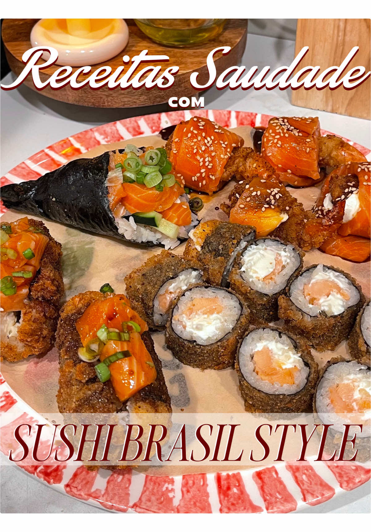 Ep. 5 | Receitas com Saudade: Brazilian Sushi 🇧🇷🍣 A nostalgic fusion with bold flavors and crispy textures.  We’re doing classic cream cheese rolls and the famous Hot Philadelphia, deep-fried and golden on the outside, melty on the inside. This one takes me straight back to late-night sushi rodízio! 👩🏼‍🍳🍱 . Here’s how to make it👇🏼 . 1. Cook the rice: – Use sushi-grade rice (small grain) – Wash thoroughly, soak for 15 min – Cook on medium-low heat for 30 min – Season with 2 parts soy sauce + 1 part rice vinegar 2. Prep your proteins: – Slice sushi-grade salmon – Cube salmon 3. Make the tare sauce: – 1/2 cup soy sauce – 2-3 big spoons of brown sugar – Boil until thick and sticky 4. Rolls: Hot Philadelphia – Spread 160g of rice on a sheet of seaweed – Fill with salmon + cream cheese – Dip in a flour + water batter  – Coat in breadcrumbs – Deep-fry until crispy and golden – Cut into 8 equal parts 5. Rolls: Fried Cream Cheese – Spread 160g of rice on a sheet of seaweed – Fill rolls only with cream cheese – Cut in thirds  – Seal ends with rice – Dip in a flour + water batter  – Coat in breadcrumbs – Deep-fry until crispy and golden – Make a slit in the center – Fill with raw salmon + scallions – Drizzle with tarê sauce 🤤 . Save & share if this brings you saudade too 💛 . #fyp #braziliansushi #sushi #sushirecipe #brazilianfood #comidabrasileira #brasileirosnoseua #brasileirospelomundo #EasyRecipe #sushilover #foodfusion #brazilianrecipes #receitasfaceis 