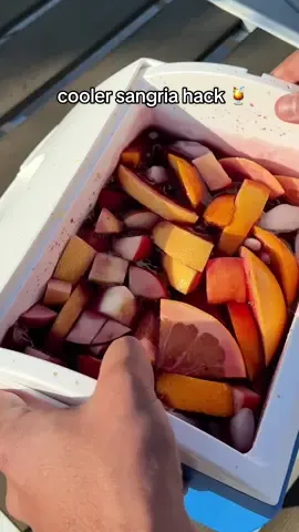 The ultimate way to serve sangria this summer 🍷🧊 Save this for your next party! #kroger #sangria #summerdrinks #drinkhack #cocktails #drinktok @shanilcooks // dairy free eats 