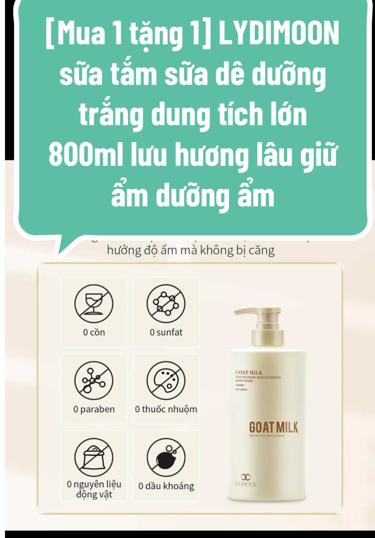 [Mua 1 tặng 1] LYDIMOON sữa tắm sữa dê dưỡng trắng dung tích lớn 800ml lưu hương lâu giữ ẩm dưỡng ẩm làm sáng da 800ML #LYDIMOON #sữatắm #sữadê #sữatắmsữadê #anh2taphoa 