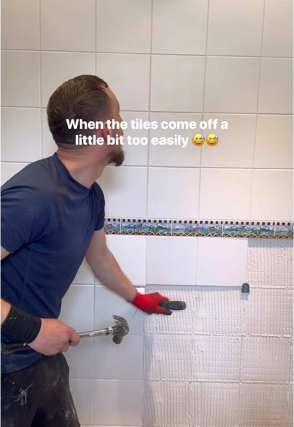 So the tiles are not MEANT to just fall off with one touch, but we won't complain since it saved us a lot of hard work. 😅😅
 
 #Tiles #Tiling #BathroomRenovation #ASMR #Construction #BathroomMakeover #BathroomRemodel #NorthLondon #MuswellHill  