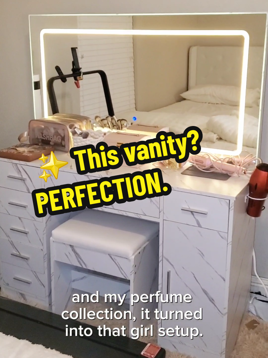 This GARVEE marble vanity is the upgrade — 7 drawers, LED mirror with 3 lighting modes, and a built-in charging port? Obsessed is an understatement. It’s glam, functional, and modern — and yes, it's in my TikTok Shop cart 🛍💡#MarbleVanity   #TikTokRoomGlowUp   #MakeupStationGoals   #LEDMirrorVanity   #TikTokShopFinds   #ModernBedroom 