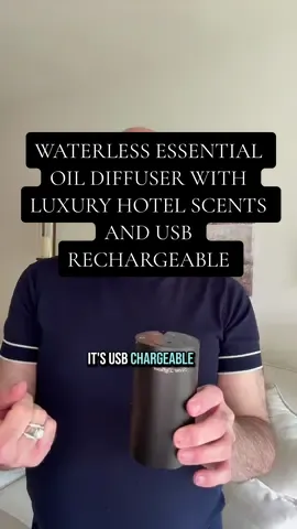 This waterless essential oil diffuser with three luxury hotel scents, and NO batteries because it’s portable and USB rechargeable has completely transformed how I bring luxury scent into my home! Get one for yourself, and get one for someone else! #waterlessdiffuser #essentialoildiffuser #homefragrances #giftideas 