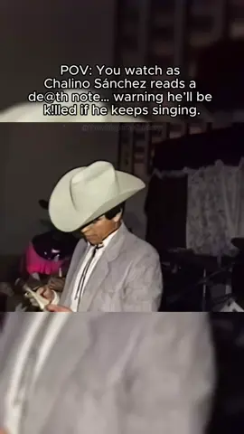 In May 1992, Mexican singer Chalino Sánchez was performing live in Culiacán when someone handed him a folded piece of paper. He paused mid-song, opened the note, read it slowly, and wiped his forehead. What no one knew at that moment… was that it might have been a de@th sentence. Many believe the note came from a cartel member in the crowd. It allegedly told him to stop singing — or he would be k!lled. Chalino didn’t stop. He kept singing, finished his set, and left the venue later that night. Hours later, men dressed as police pulled his car over. He was never seen alive again. The next morning, his body was found in an irrigation ditch with two bullet wounds to the head. His hands were tied. He’d been blindfolded. The killer was never caught. That grainy footage of Chalino reading the note has become one of the most chilling moments in music history — a man reading a warning… and choosing to finish the song anyway. #chalinosanchez #truecrime #unsolvedmysteries #murder #fyp #musician #thewhispersofhistory #scary 