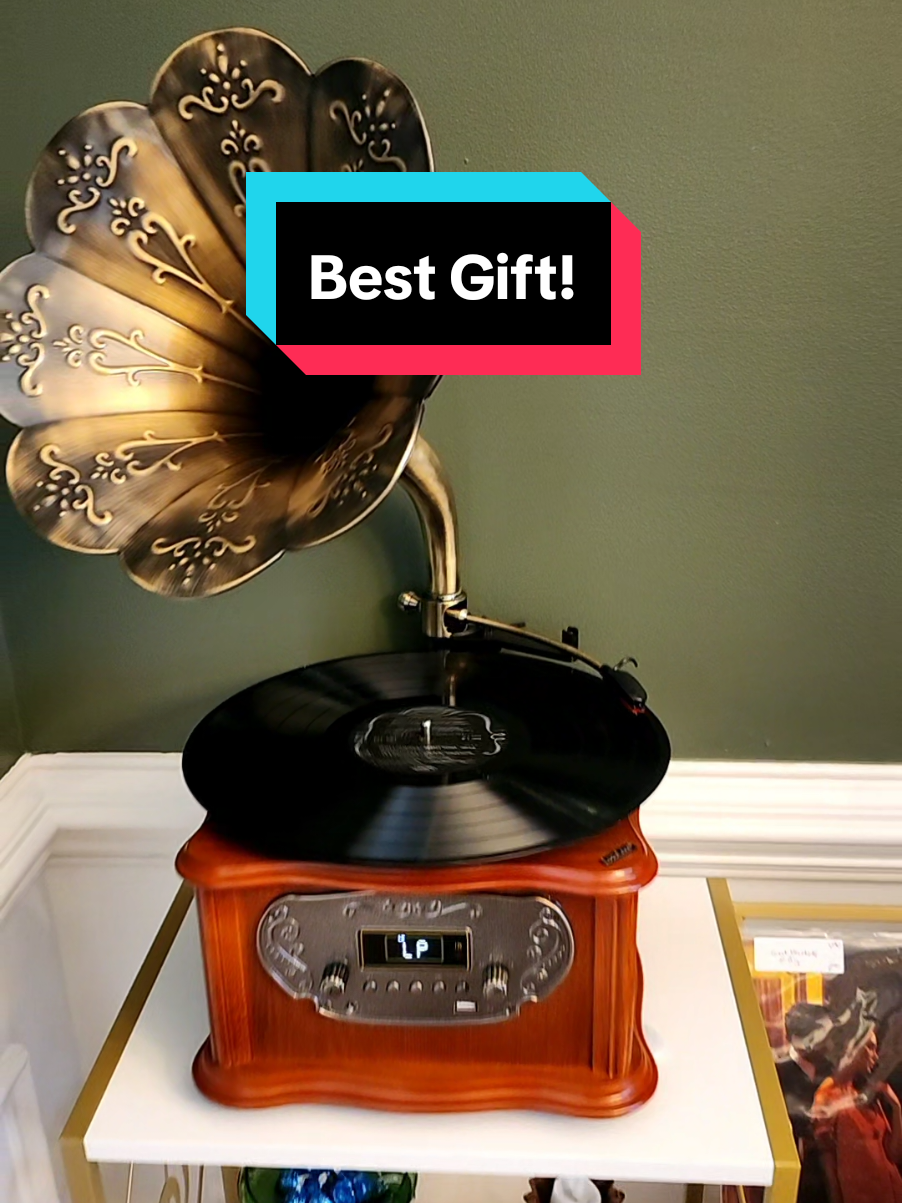 Old world design, modern convenience! #antiques #recordplayer #phonograph #fyp 