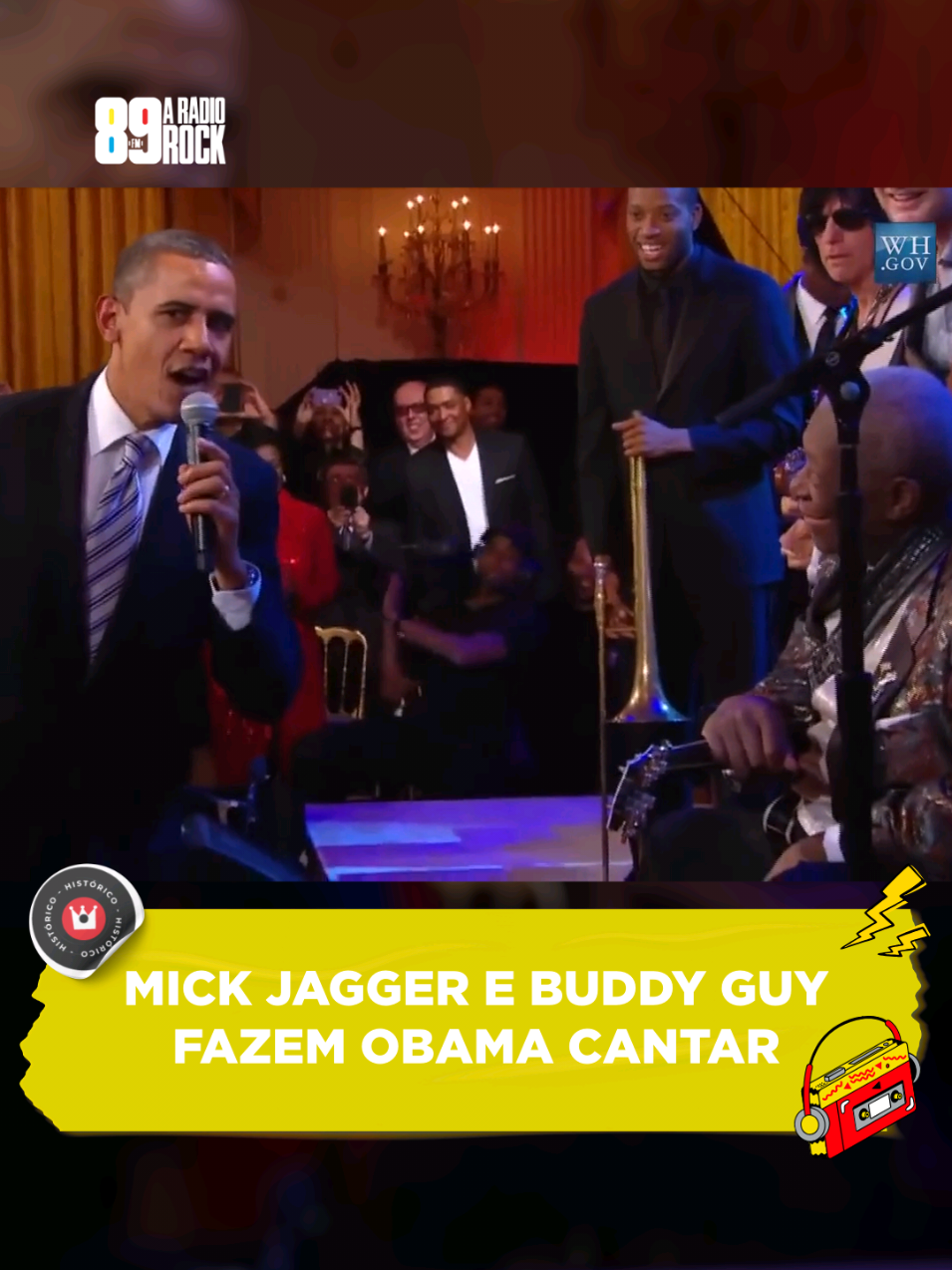 MICK JAGGER E BUDDY GUY FAZEM OBAMA CANTAR Em 2012 o ex-presidente Barack Obama se juntou a esse lineup de peso - que contava com nomes como BB King, Buddy Guy e Mick Jagger - para cantar 