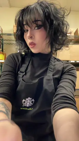 Whipped it too hard, apron fell off. #fyp #fypシ #foryou #foryoupage #like #comment #trending #emo #goth #tattoos #trend #alt #share #starbucks #barista #dance #whipit 
