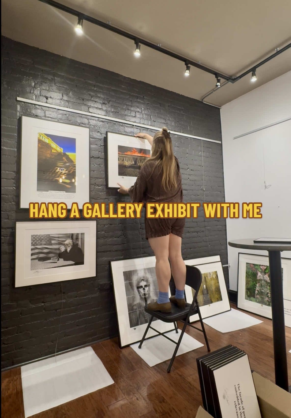 Hanging this show nearly broke me😅 🖼️ . . From wire wrestling to naming mysterious babes on the wall, this was one of the most challenging installs I’ve done yet - but totally worth it. Don’t forget to leave your title suggestions!  . . Art by: Curtis Salonick ##gallerylife##artinstall##behindthescenes##gallerytok##supportlocalartists##exhibitvibes##darkartaesthetic##gallerydirector##fyp##Vlog
