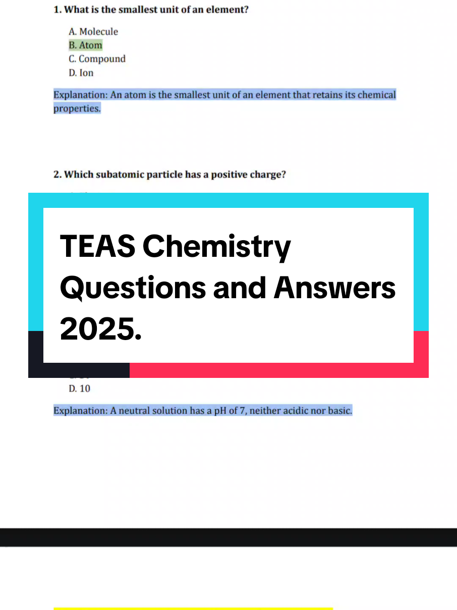 TEAS Chemistry Questions and Answers 2025. #ati #teas #atiteas #nursingstudent #atiteas7 