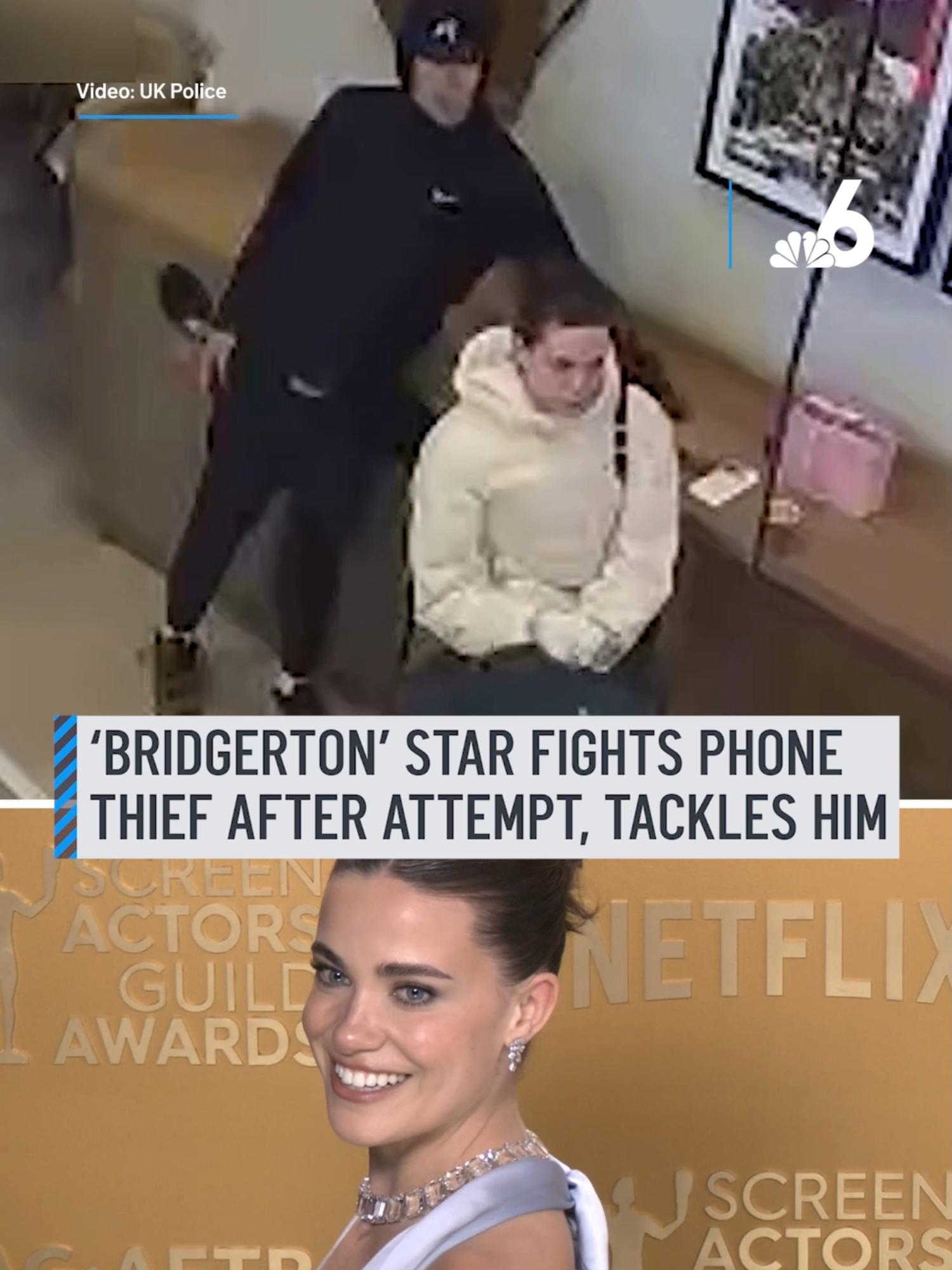 'Bridgerton' actress Genevieve Chenneour turned the tables on a thief during a bold phone-snatching attempt at a London coffee shop. Chenneour, who played Clara Livingston in the third season of Netflix’s hit series said Wednesday that she was left with a concussion after the man attacked her at a Joe & the Juice in London’s Kensington neighborhood. The dramatic video shows Chenneour, 27, confronting the thief who snuck up behind her before snatching her phone. #bridgerton #actress #phone #london
