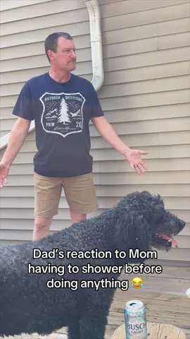 Dad’s reaction to Mom having to shower before doing anything. #dad #relatable #husbandwife #comedy #funny #reaction #family #drama #dadlife #dadsbelike #dadjokes #dadsoftiktok #foryou #fyp #trend #trending #this #original 
