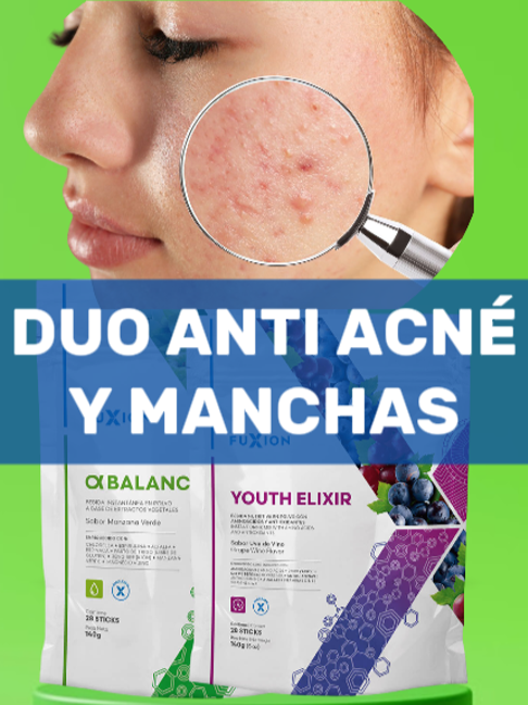 Duo anti acne fuxion para combatir el acné desde adentro y manchas en la piel, alpha balance limpia las toxinas del cuerpo y youth elixir regenera y cicatriza la piel. Juntos te ayudan a tener una piel más saludable cada día. #adiosacne  #pielsanaybonita  #eliminarmanchasrostro  #alphabalancefuxion  #youthelixirfuxion  #fuxionproductos  #fuxionperu