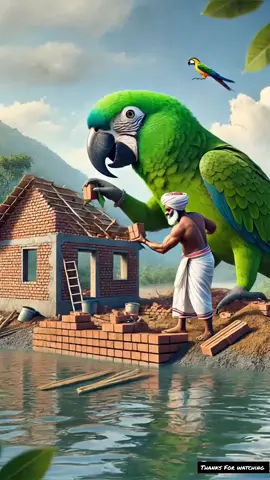 Farmer and Big Parrot Make a house near Water #Shorts #ytshorts #ai #trendingshorts #viralshort #cartoon #parrot #farmer 