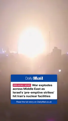 Israel has launched an attack on Iran's nuclear facilities and assassinated the head of the country's armed forces in a huge strike with over 200 warplanes. Israeli Prime Minister Benjamin Netanyahu said Operation Rising Lion targeted Iran's main enrichment facility, ballistic missile program, and top nuclear scientists. The US has distanced itself from the strikes and warned Iran not to attack US bases in the region in retaliation, telling Tehran it was not involved in the attacks. Read the full story on DailyMail.com #israel #news #middleeast #war #iran 