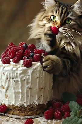 Don’t touch my cake, don’t steal my bliss, This raspberry moment’s too sweet to miss! 😎 #aiartist #goodvibes #aiart #omg #beauty #happy #magic #cat #aicat #sweet 