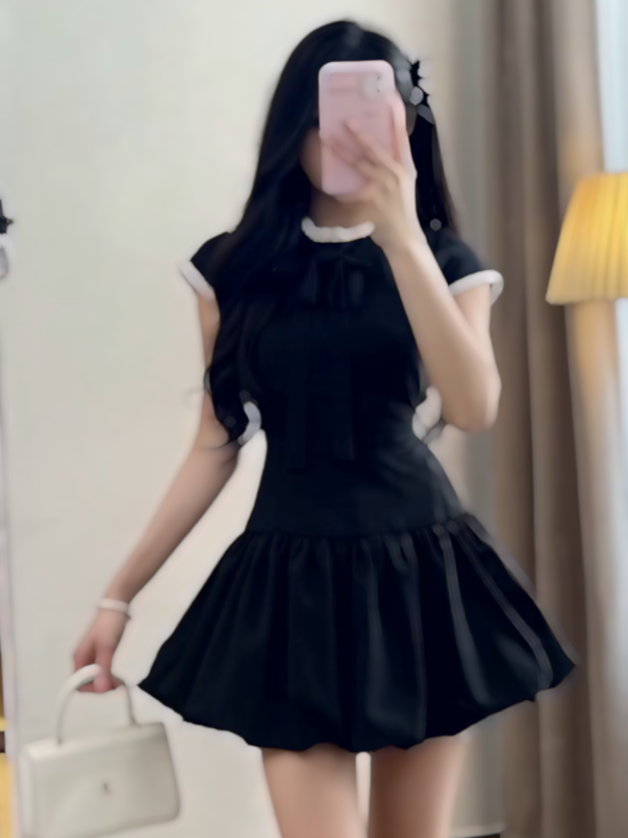 Váy Nữ Dáng Bí Cổ Tròn Phối Nơ Ngực, Đầm Nữ Chân Váy Dáng bí xoè ngắn Phối Ren Phong Cách Hàn Quốc #vaynuxinh #damdichoi #vaydichoi #vayxinh #xuhuong 