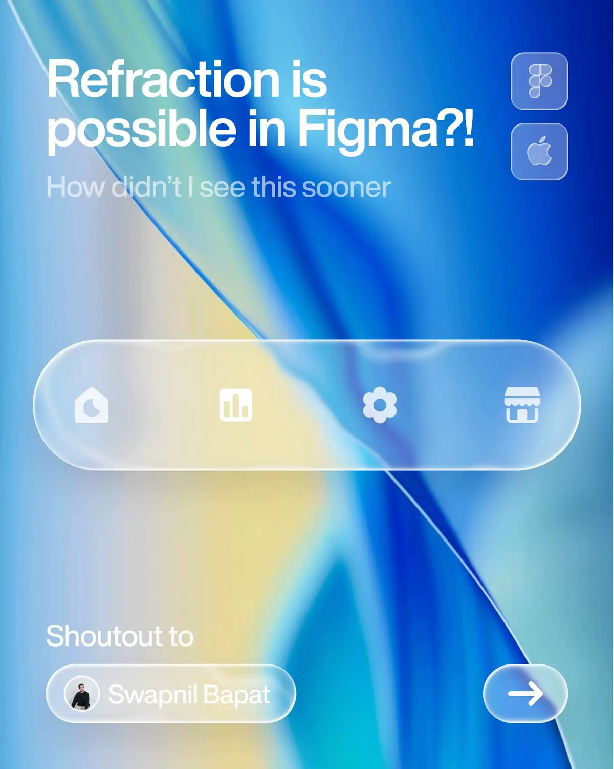 Turns out I was wrong, and @figma is the mightiest software ever. You can fake the refraction easily with few simple steps and new Texture effect they added recently. Coincidence? 🤔 #figma #wwdc2025 #ios26 #apple #liquidglass 