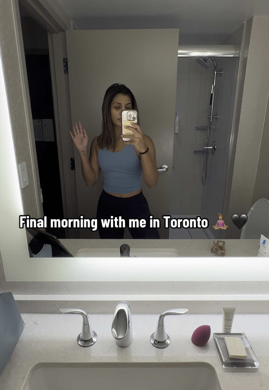 Final morning in the 6 🇨🇦🧘🏽‍♀️ #fyp #worktrip #grwm #indiantiktok #indiangirls #indiangirls #yogagirl #vinyasa #yogapose #GymTok #workout #personaltrainer 