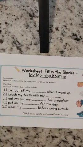 My Morning Routine Easy Worksheet for Kids and adults #educational #adultlearning #kidslearning #learningenglish 