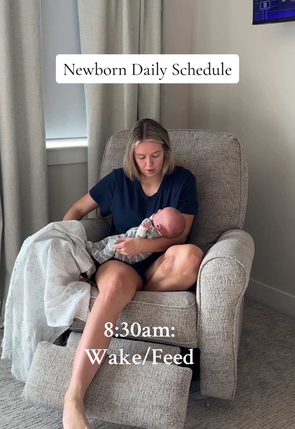 My Typical Newborn Schedule: • 8:30 am - Wake/Feed • 10:00 am - Nap • 12:00 pm - Wake/Feed • 1:30 pm - Nap • 4:00 pm - Wake/Feed • 6:00 pm - Nap • 7:00 pm - Tank-Up time • 10:00 pm - Bedtime My Best Newborn Schedule Tips: • Follow sleep and eating cues to determine how often baby needs to eat. Usually every 3-4 hrs.  • Try to align baby's feeding times around lifestyle, Example: other children's nap times, work schedule, errands, etc.  • General schedule: 1 hr wake/feed, 2 hrs nap.  • During feeds, take breaks to burp to prevent bubbles in tummy and also, to keep them awake for a full feeding  • Give dry diaper halfway through feeding to help baby stay awake for full feeding  • Avoid short feeds/snacking all day long  • Develop a sleep time pattern with sleep cues. Example: binky, swaddling, rocking, etc • Avoid feeding to sleep, as it will offset the next feeding time • Switch up sleeping area/environment. Example: Bassinet, bouncer, bed, couch, baby wearing/holding, etc.  • If baby wakes before next feeding, attempt to get them back to sleep. If baby is not sleeping, then feed and adjust the schedule for the rest of the day. • Towards the evening, follow a more baby-led schedule vs. parent-led. They may want to eat less but more often, they may want to stay awake more, they may want more contact naps. I call this tank up time. Follow baby's cues until bedtime. • For the last feeding of the day, make sure it's a full feeding, keep lights low, change diaper, give sleep cue, and tuck into bed. • For middle of the night feedings, keep lights low/off with little movement/commotion. Feed, Change diaper, and right back to bed. #newborn #newbornbaby #newbornbaby #momlife #momvlog #momlifebelike #babylove #babylover #familylife #familythings #bigfamily #momtips #momhack #parenting #parentingtips #parentinghacks #parenting101 #