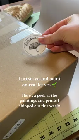 Sending out happy mail is one of my favorite parts of being an artist 🥰 This week, it’s 3 original paintings (goodbye, friends 🥲) and a pile of prints I’m sending out into the world! 🌱 #natureartist #leafpainting #shippingart #artprints #theleafpainter 