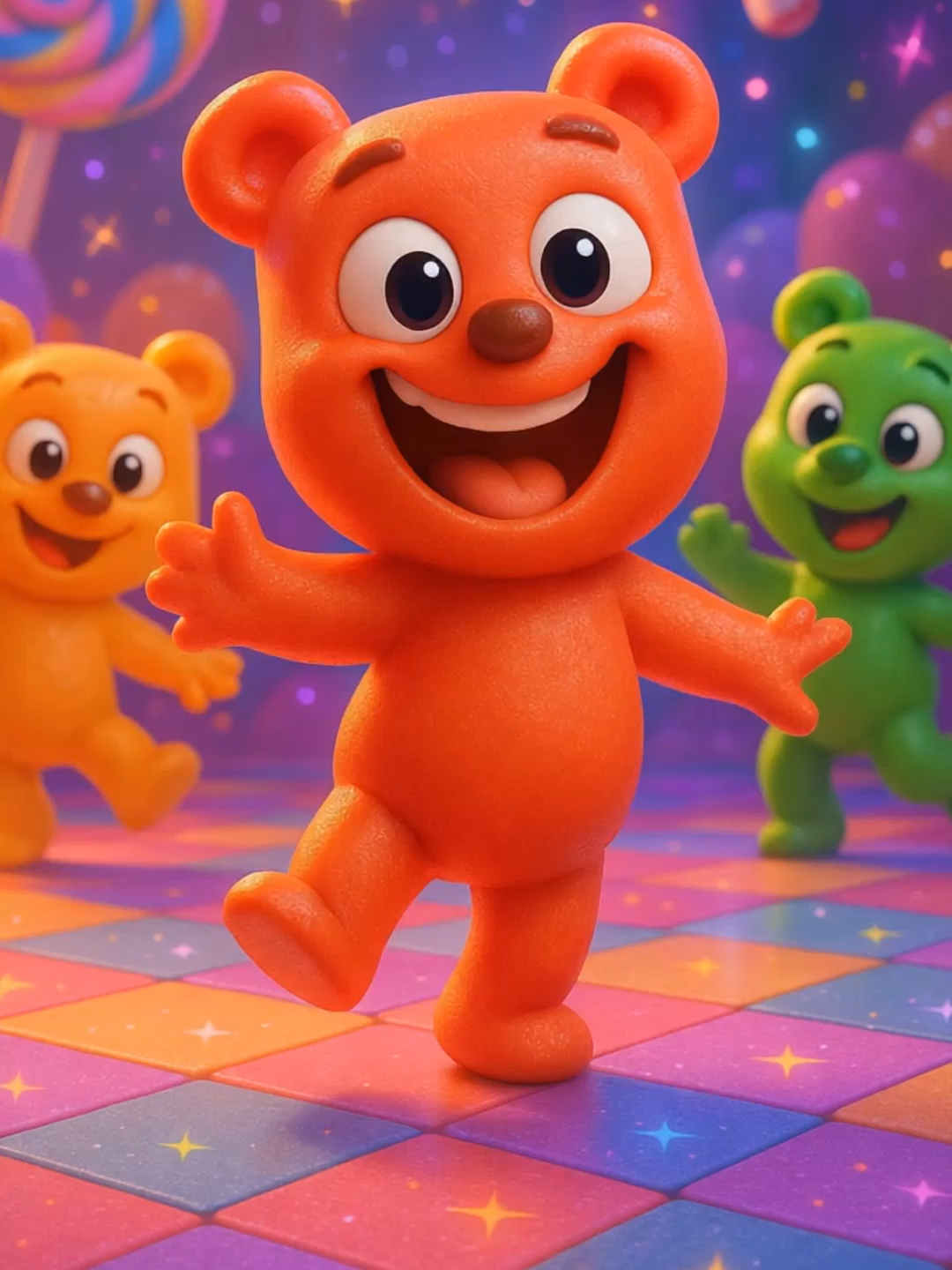 🍬🧸 ¡Los ositos de gominola bailan con alegría y cada uno a su ritmo en una pista llena de dulces y luces! Un video colorido y súper divertido. #ositosdegominola #baile #dulces #diversion #parati #tiktokkids #bailando #infantil #musica #videoanimado