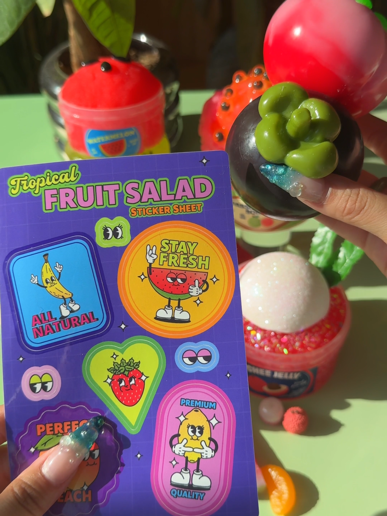 Tropical Fruit Salad slimes just dropped! Bundle includes all these slimes, a sticker sheet, an orange or pink peach squishy, and a mangosteen squishy! ⊹ ˚｡⋆🥭° ᡣ𐭩₊ ⊹  Go to ogslimes.com rnnnn ☻ #ogslimes
