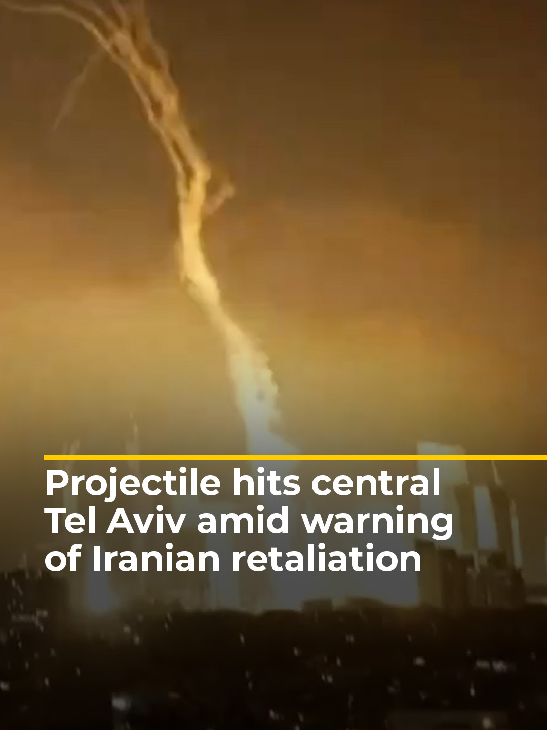 A projectile struck central Tel Aviv, resulting in a massive explosion that sent plumes of smoke towering into the air over the Israeli city’s skyline. #news #breakingnews #Iran #Israel #TelAviv