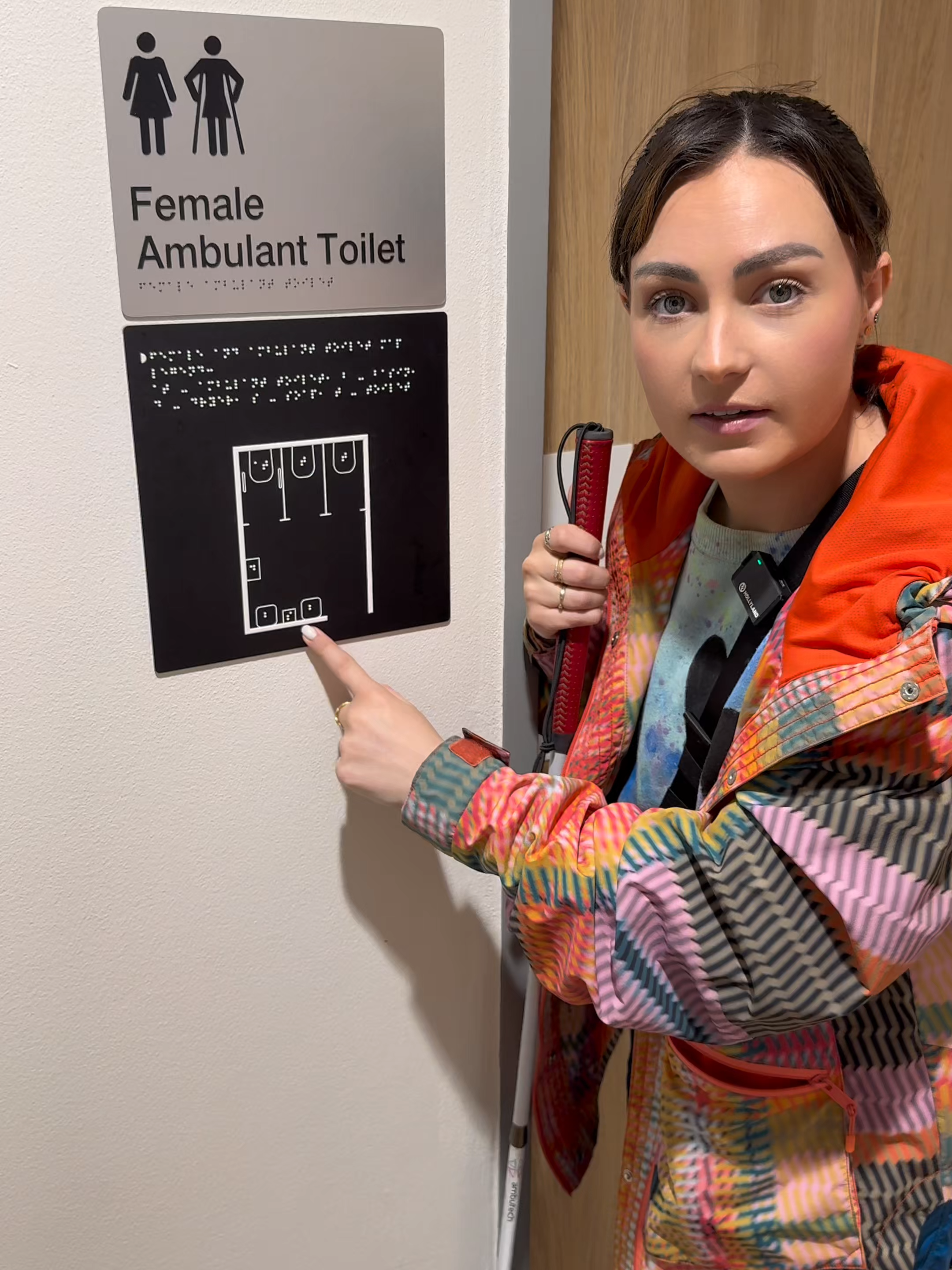 Navigating public bathrooms alone as a blind woman is honestly one of the hardest and most stressful parts of my day. Every single one is different and it always takes me so much longer to figure it all out than if I could see. This tactile map made a MASSIVE difference and I wish this was standardized everywhere! #Bathroom #Washroom #PeeingInPublic #PublicBathroom