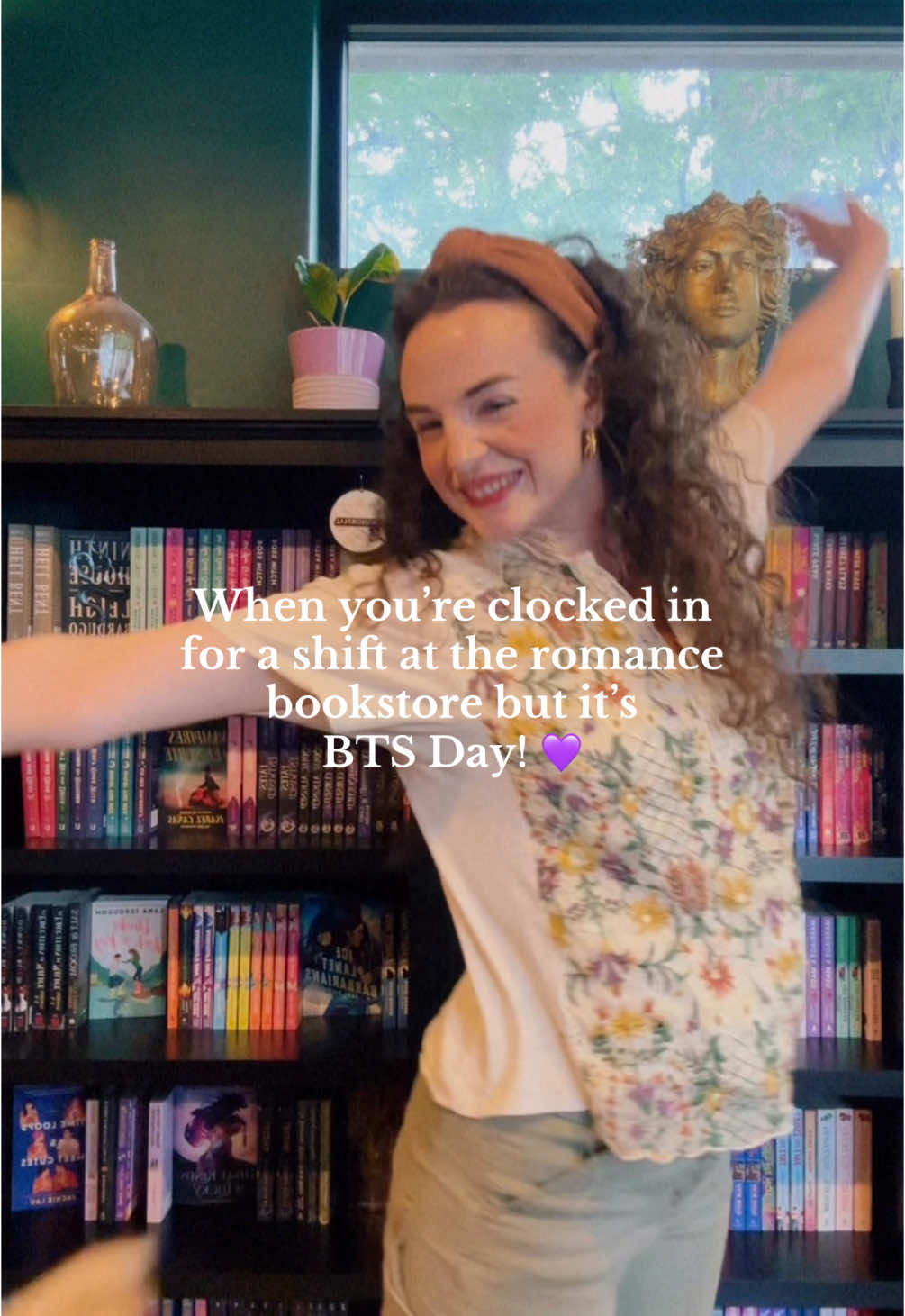 someone walked in after this and goes “OH MY GOD THEYRE HOME!”  bangtan’s back 😜💜#bts #BookTok #romancebookstore #romancereader #atlantabookstore #indiebookstore #kpop 