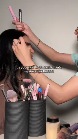 Your sign to do blindfolded makeup with your sister 👯‍♀️😂 #sisters #fyp #foryoupage #blindfoldchallenge #funny #foryou #pov #povs #viral 
