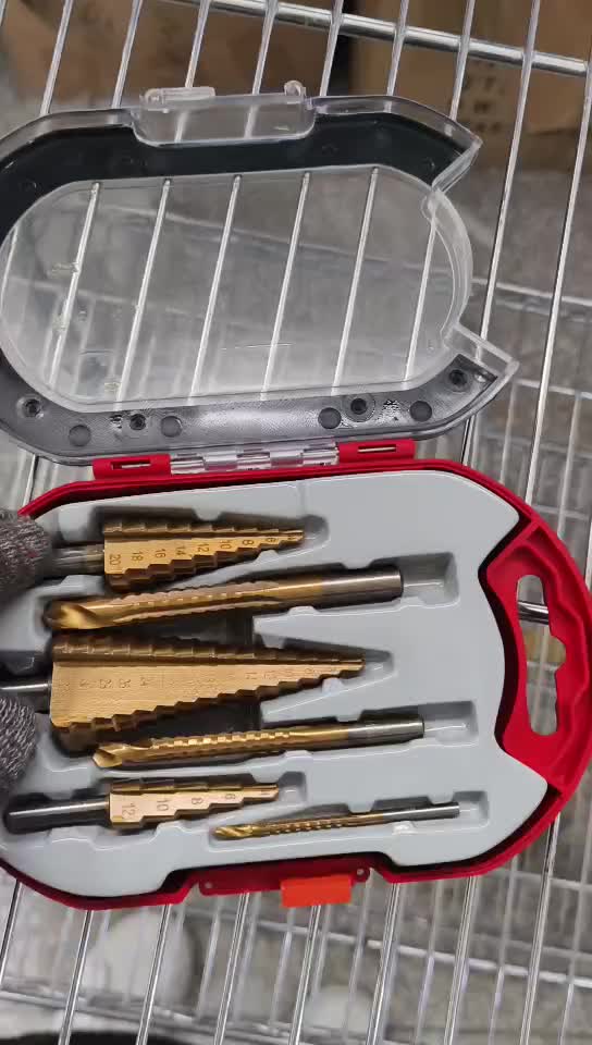 6Pcs HSS Step Drill Bit Sets Straight Groove Titanium Coated Cone Hole Cutter Automatic Center Punch Spiral Twist Saw Drill Bit Tool Accessories Industrial #HardwareTools #Stepdrill 