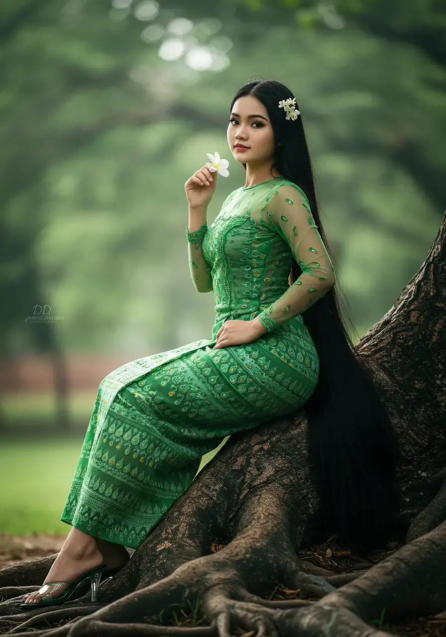 #Myanmar_Lady #Long_Hair 