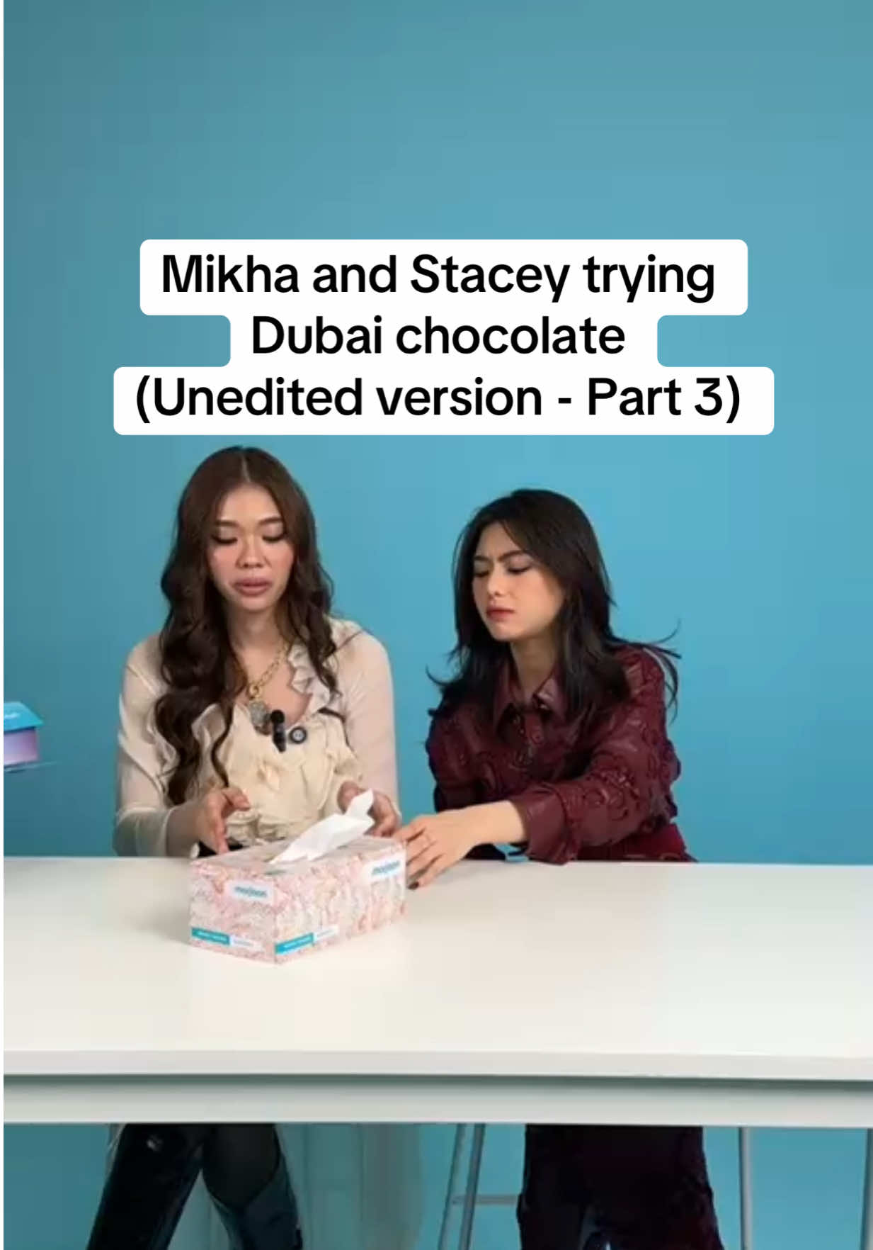 Exclusive behind the scenes video (part 3): Mikha and Stacey from BINI trying Dubai chocolate dishes. #bini #dubai #ppop #dubaichocolate